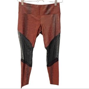 Onzie Size‎ Medium Red Snakeskin Black Mesh Shiny Pull on Legging